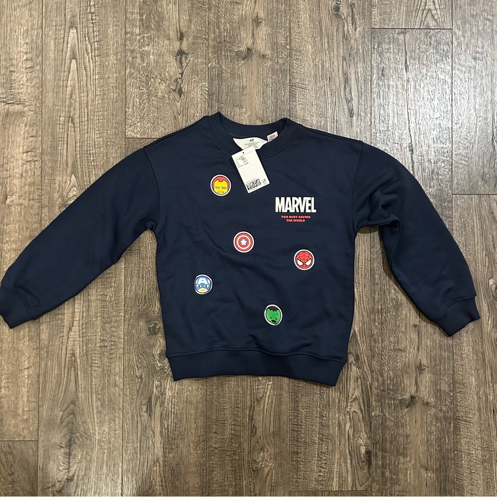 Marvel Navy Sweatshirt with Superhero Patches